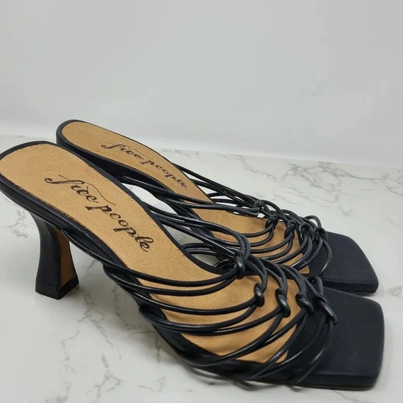 Free People Black Leather Strappy Heeled Sandals 37 - Picture 4 of 7